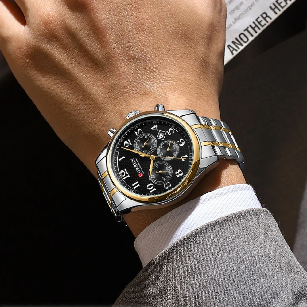 Curren 8466 Luxury Men's Watch Steel Strip Quartz Waterproof Calendar Chronograph Luminous Watches for Men Relogios Masculino