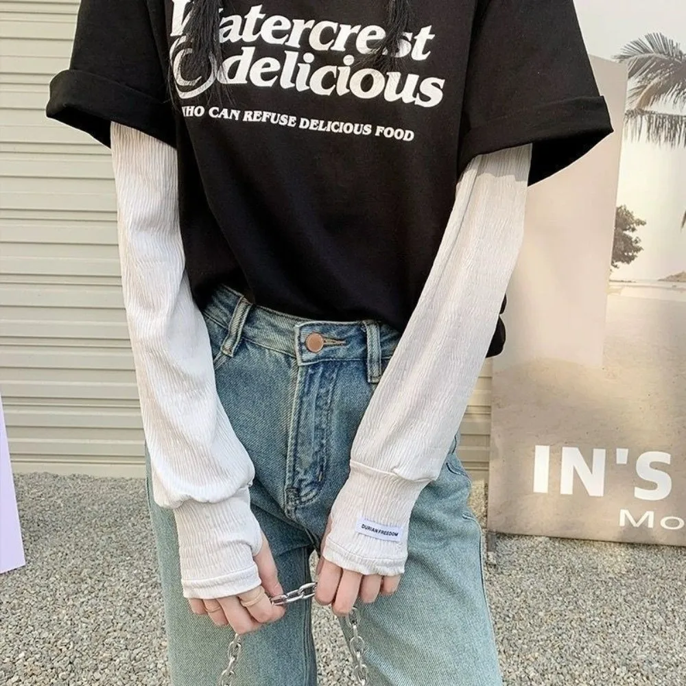 

Модные однотонные рукава из ледяного шелка, свободные, тонкие, с защитой от солнца, УФ-защита, без пальцев, для велоспорта