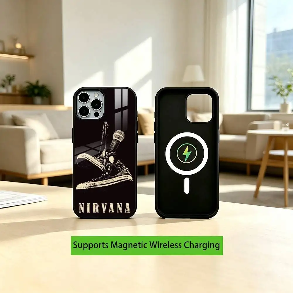 LOGO Nirvana Rock Singer B-Band Gift Phone Case For iPhone17,16,15,14,13,12,11 Plus,Pro Supports Magnetic Wireless Charging