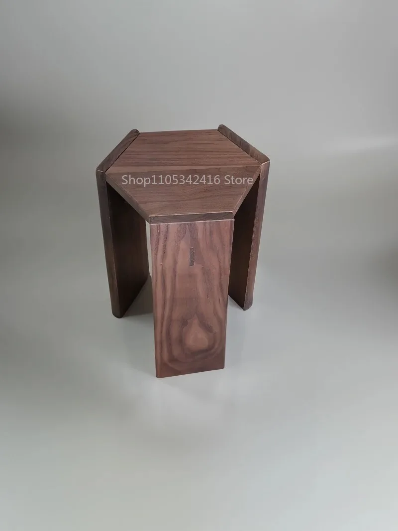 Hexagonal Solid Wood Stool, Nordic Style Natural Wood Stool for Bedroom Dresser & Living Room Display