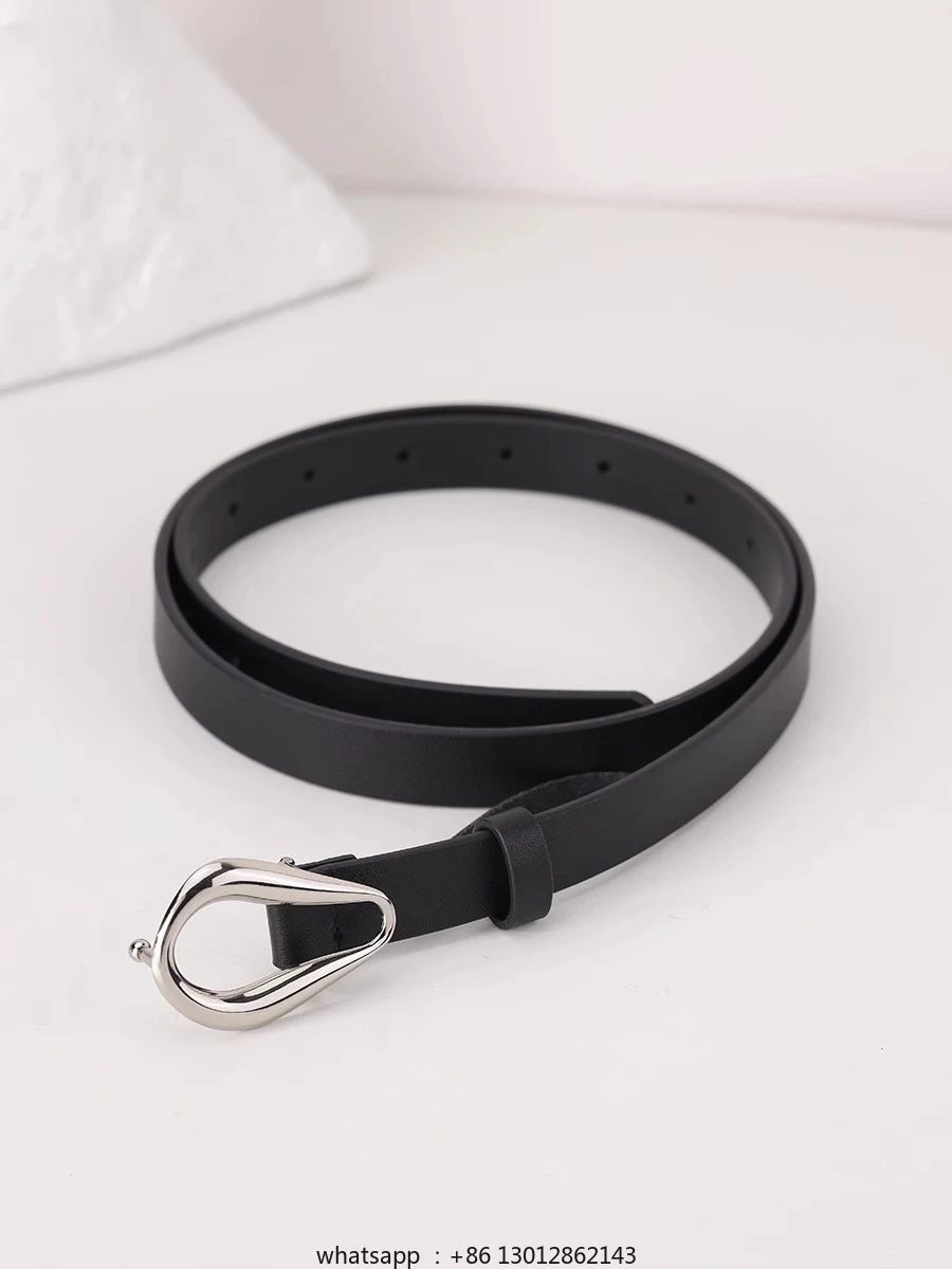 

High-end geometric silver buckle belt for women