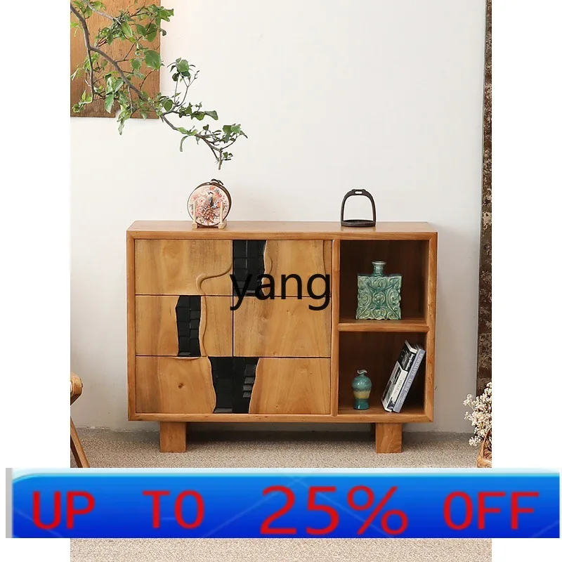 

LMM medieval style solid wood dining side cabinet aesthetics living room entrance storage storage cabinet