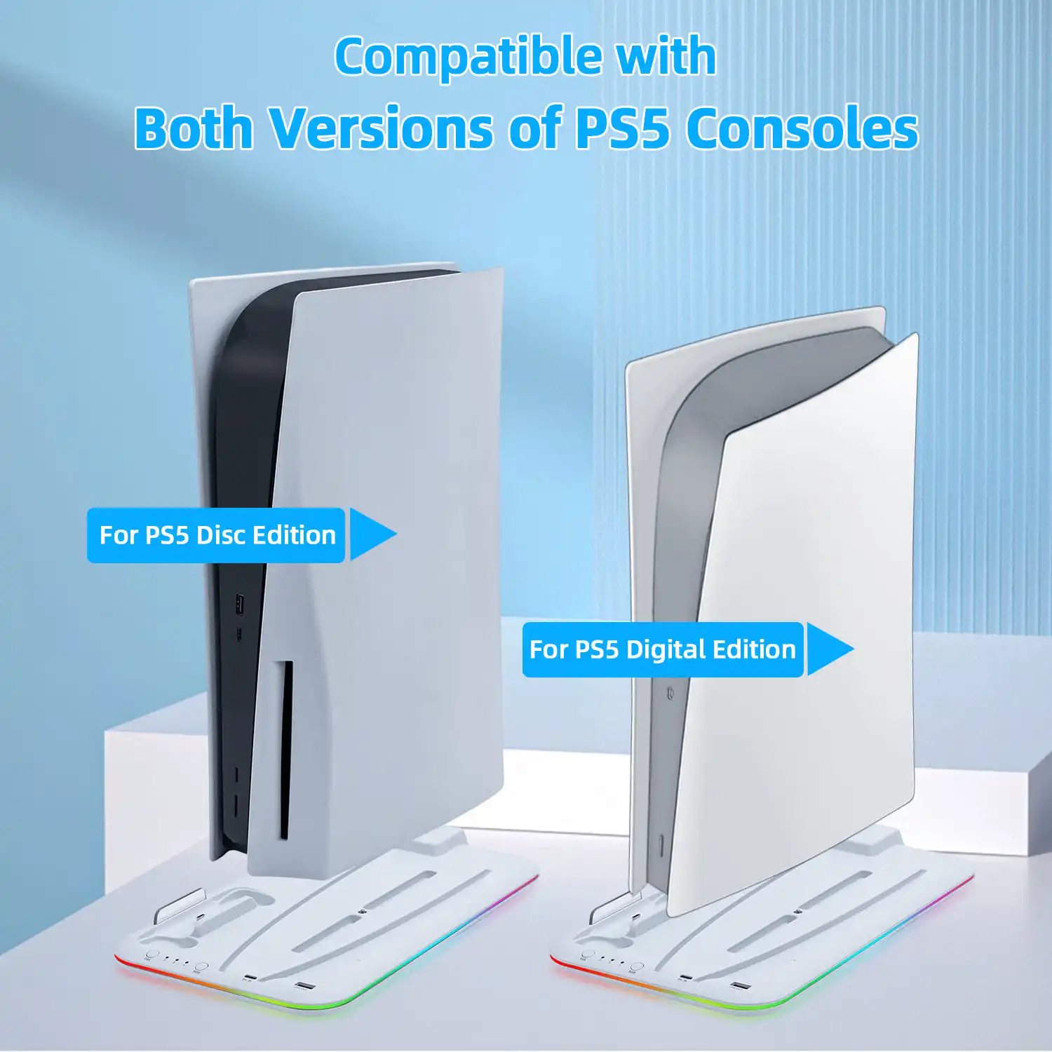 حامل شحن رقمي وقرص لأجهزة PS5 ، محطة تبريد مع وحدة تخزين CD للألعاب ، RGB LED ، محطة شحن سريعة للبلاي ستيشن 5