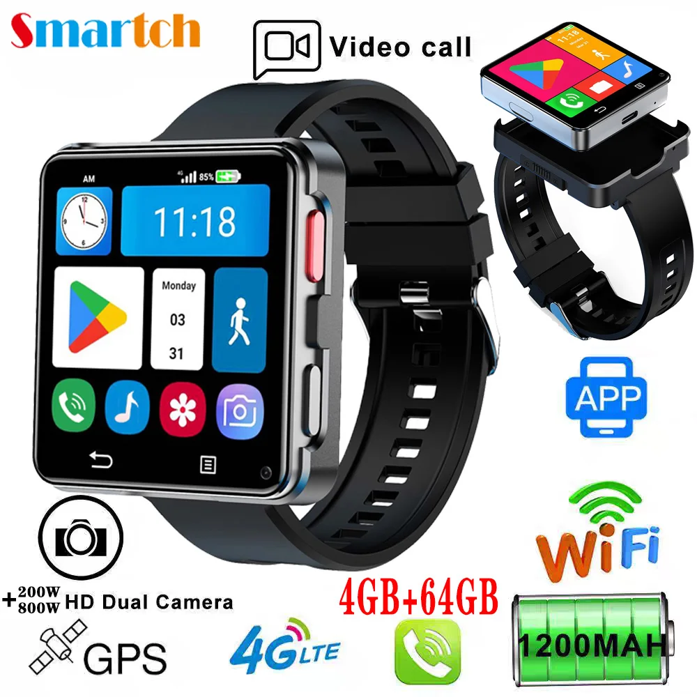 

Smartwatch 4GB+64GB Dual Camera Videos Calls 4G Android Smart Watch Wifi GPS Watches Men Mini Smart Phone APP Download SOS Women
