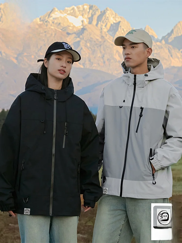 

PaulFrank Large Mouth Monkey Couple Hooded Jaet Men's Trendy Outdoor Sportswear Polyester Fiber Long Sve Zipper Closure