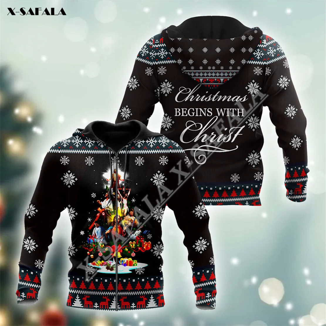 BEGINS Merry CHRISTMAS Eve Gift 3D Full Print Zipper Hoodie Men Pullover Sweatshirt Hooded Jersey Tracksuits Outwear Coat