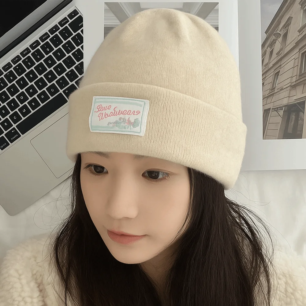 

Casual Keep Warm Knitted Pullover Hat Coldproof Solid Color Woolen Stacked Hat Polyester Ear Protection Beanies Cap Winter