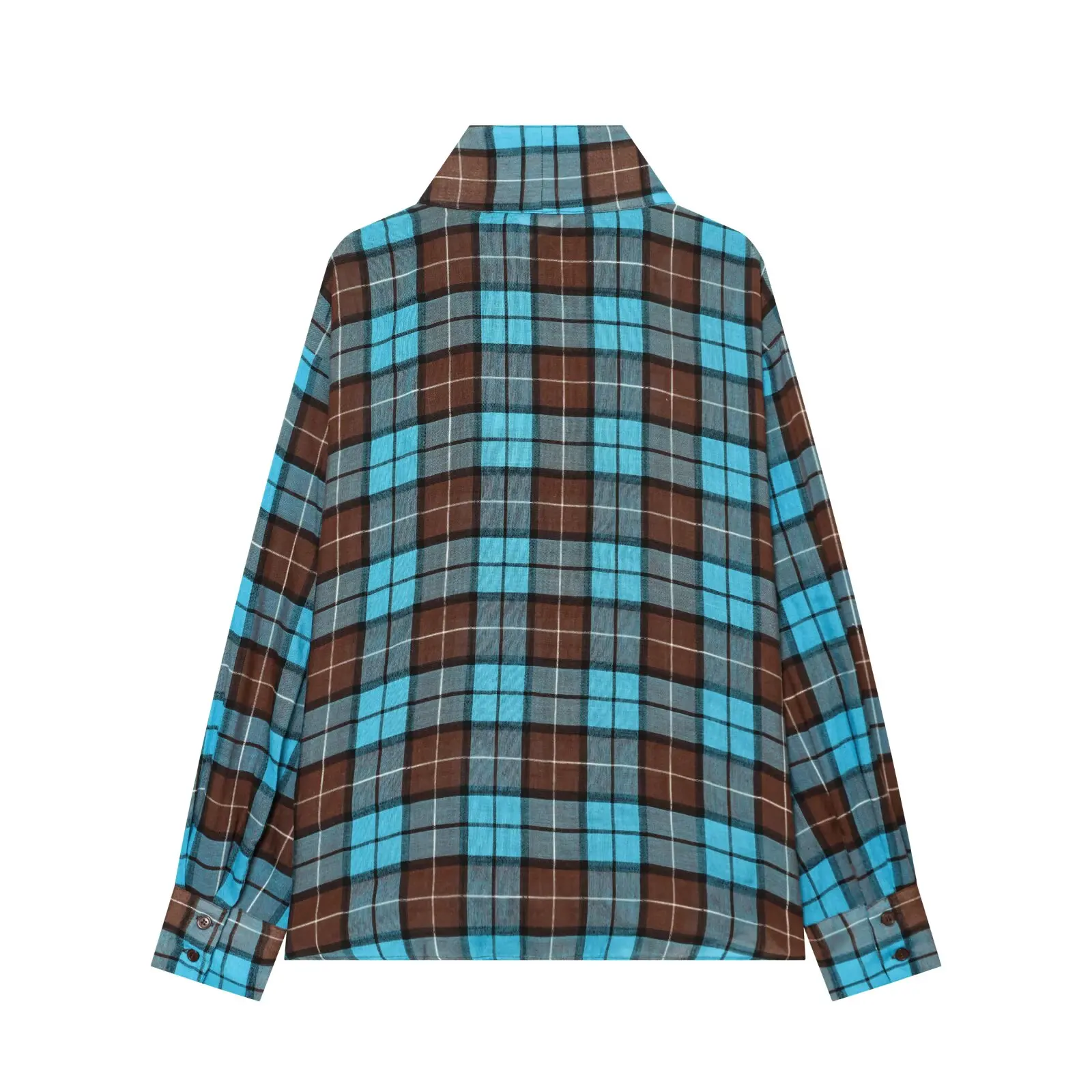 Women Autumn New Long Sleeve Stand Collar Plaid Double Breasted Casual Shirt