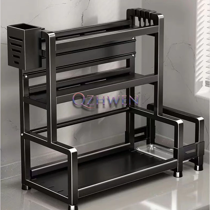 30cm Kitchen Storage Rack Floor Multifunctional Knife Condiment Shelf Household Large Capacity Multi-layer Shelf with Hook