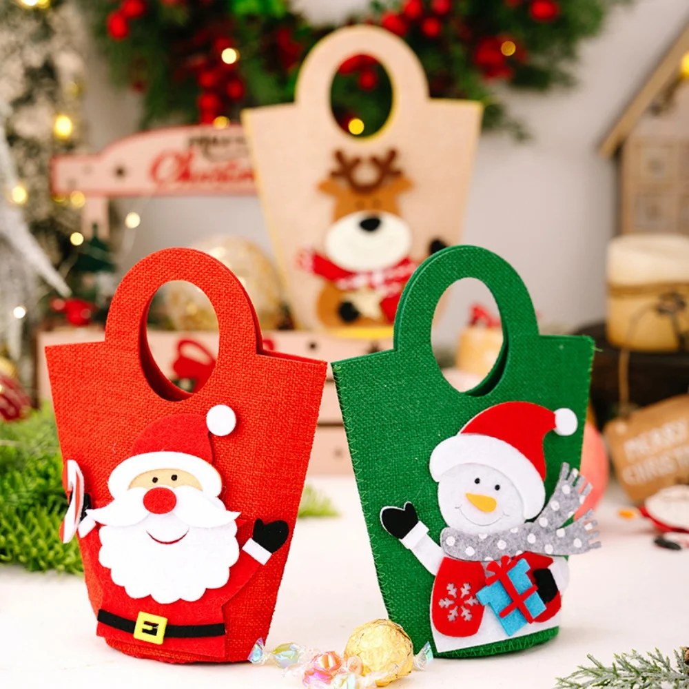 2026 Christmas Gift Bag Cartoon Santa Claus Elk Snowman Handheld Canvas Bag Children Apple Candy Bags Exquisite Merry Christmas