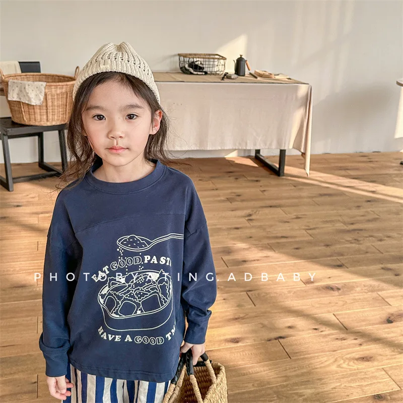 2026 Spring New Children Long Sleeve T Shirt Baby Boy Girl Cartoon Print Sweatshirt Kids Casual Pullover Toddler Bottoming Tops