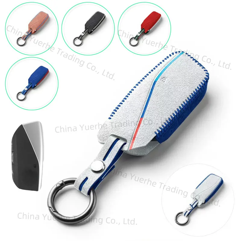 

Suede Leather Car Smart Remote Key Fob Case Cover Holder Bag With Keychain For BMW 7 Series IX I7 G07 XM X7