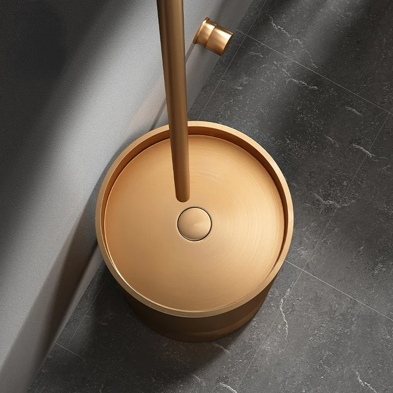 Rose gold stainless steel pedestal basin integrated floor-standing