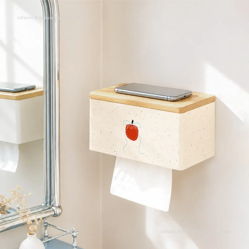 Cream Style Bathroom Tissue Box with High Appearance Level Tissue Storage Rack Bathroom Wall-mounted Tissue Storage Box MH40ZJH