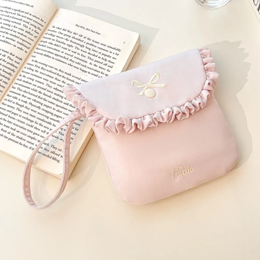 

Portable Bow Embroidery Mini Storage Bag Multifunctional Solid Color Wallet Pouch Mini Handbag Travel