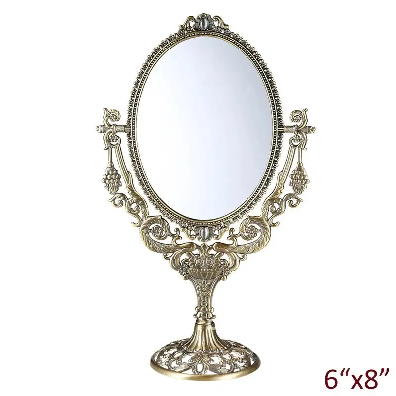 Cosmetic Mirror Metal European Vintage Grape Branch with Flowers Design Double Sided Table Decor Swing Princess Mirror Standing