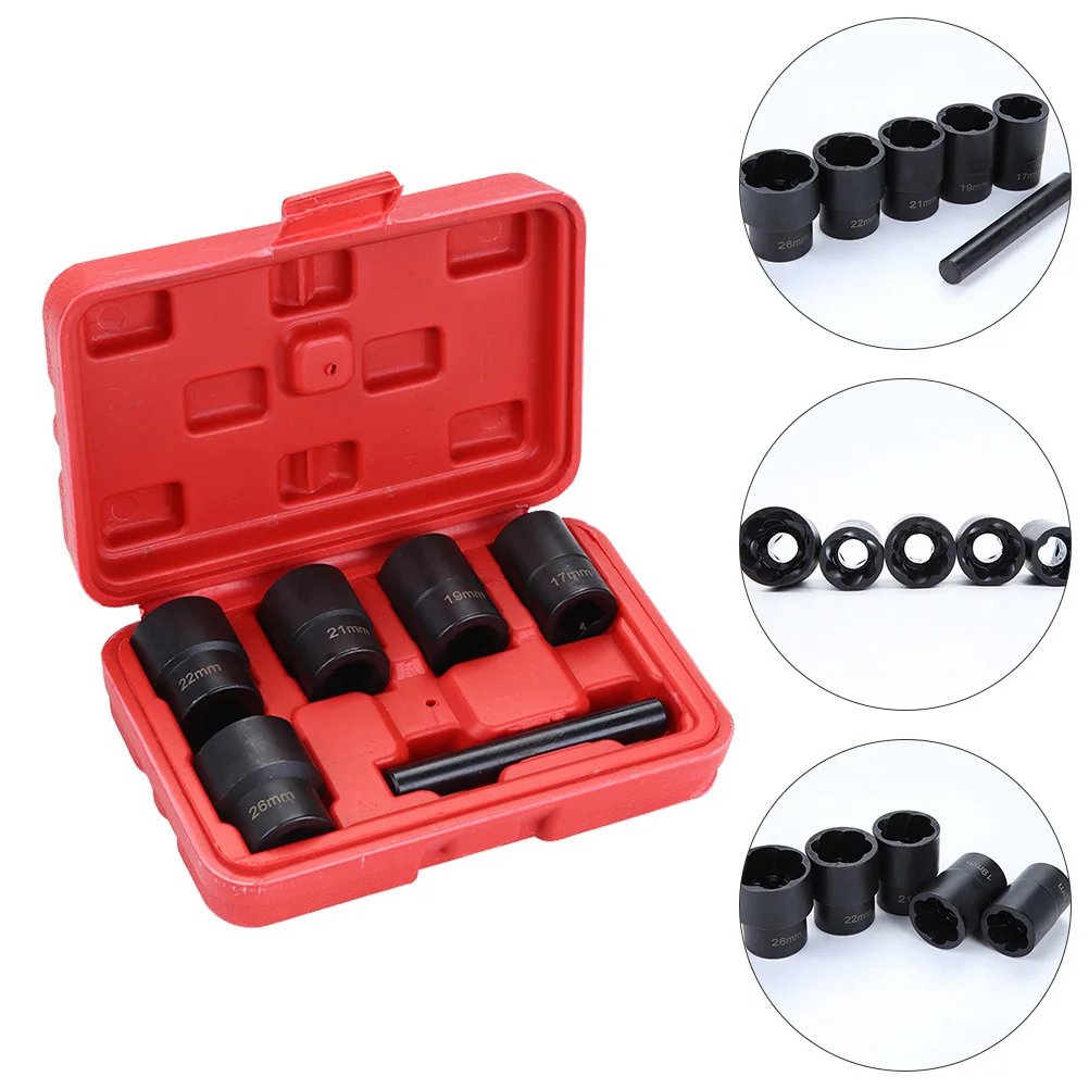 6Pcs Anti-Slip Nut Socket Tool Set Wear-Resistant Rust Bolt Extractors Broken Bolt Removers Car Repair Nut Extracting Tools