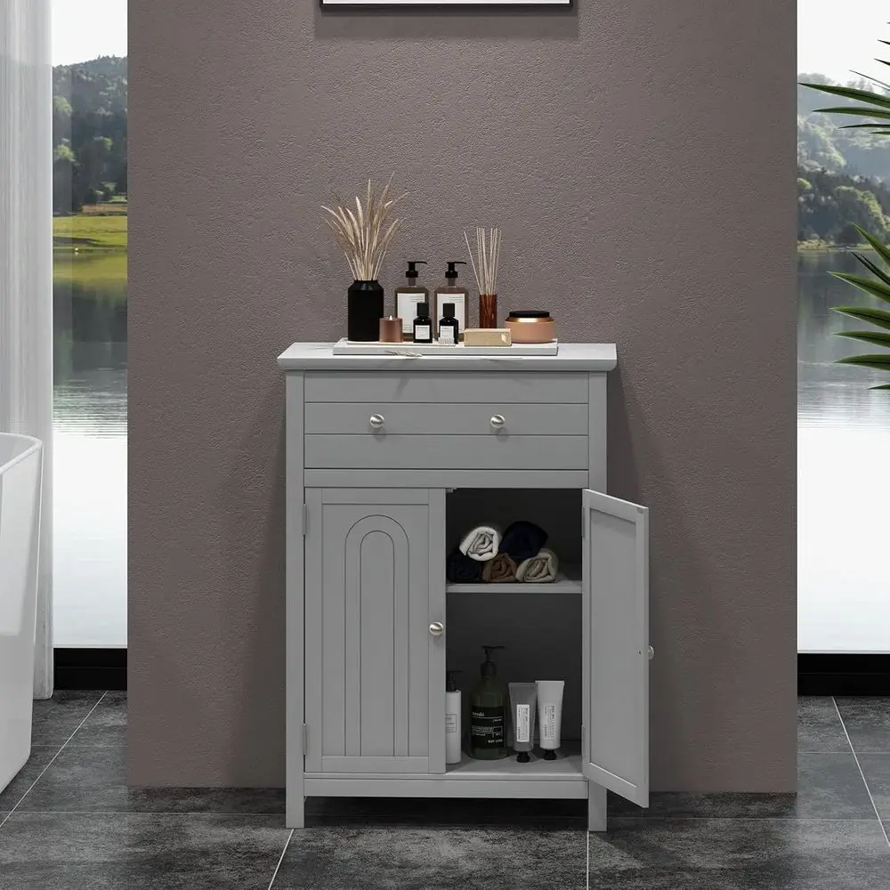 Grey 2-Door Bathroom & Living Room Storage Cabinet with Adjustable Shelves view 5