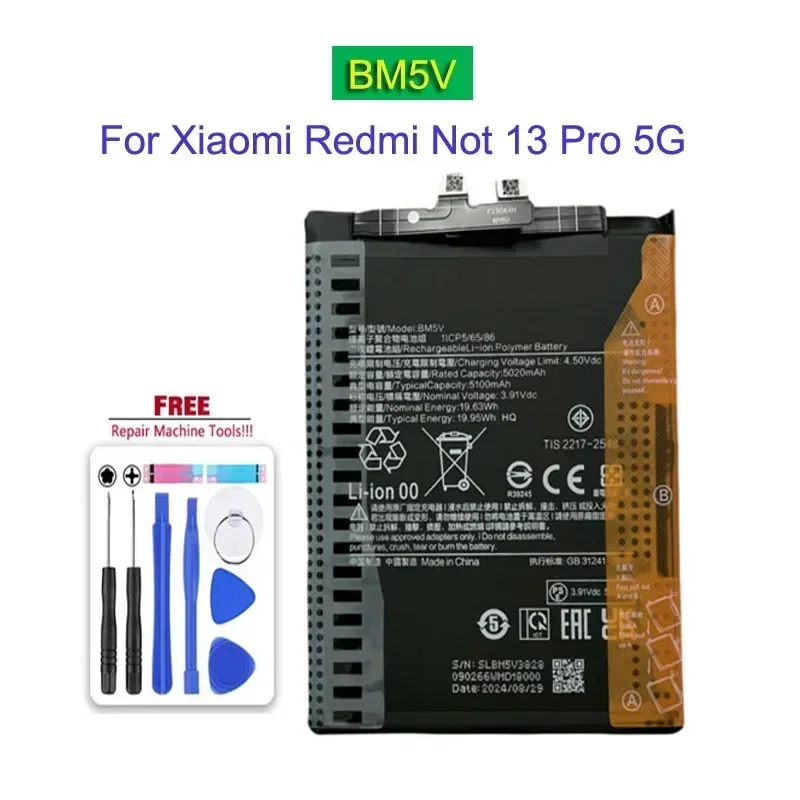 BN5P BM5V BM5U Mobile Phone Backup Battery For Xiaomi Redmi Note 13 / Note 13 Pro / Note 13 Pro+ Pro Plus 5G Replacement Battery