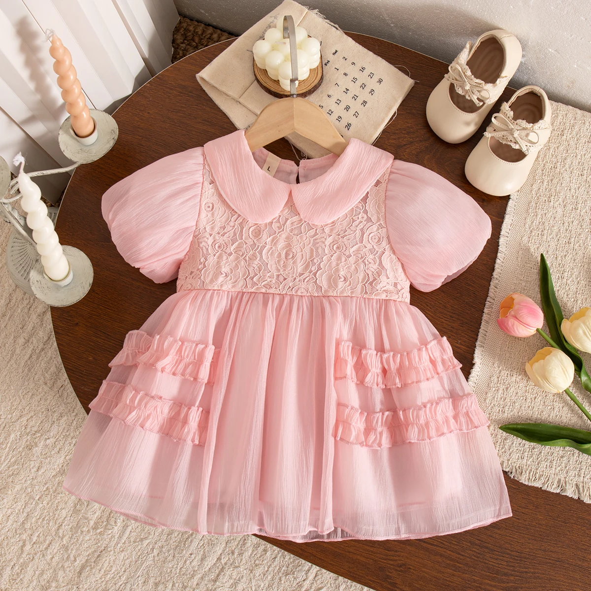 Baby Girl Dress Summer New Korean Sweet Princess Dress Fairy Mesh TuTu Birthday Party Dress Baby Clothing 9 Months -3 Years