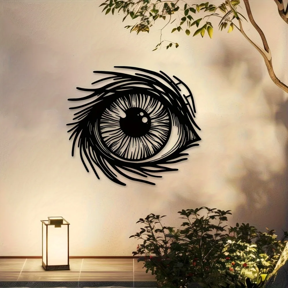 Brand 2D Flat Abstract Gothic Eye Metal Wall Art,Laser‑Cut Optical Illusion Black Silhouette Hanging Decor for Living Room