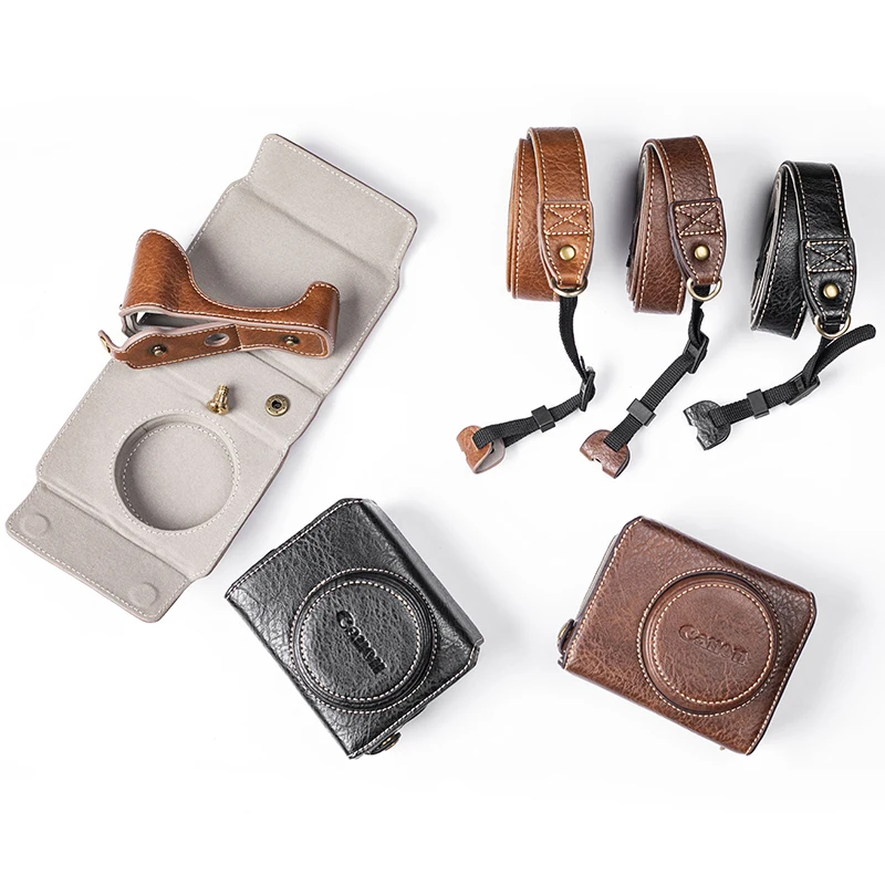 Luxury PU Leather Case Camera Bag for Canon PowerShot G7 X G7X Mark II III G7XII G7XIII G7X2 G7X3 Protective Cover with Strap