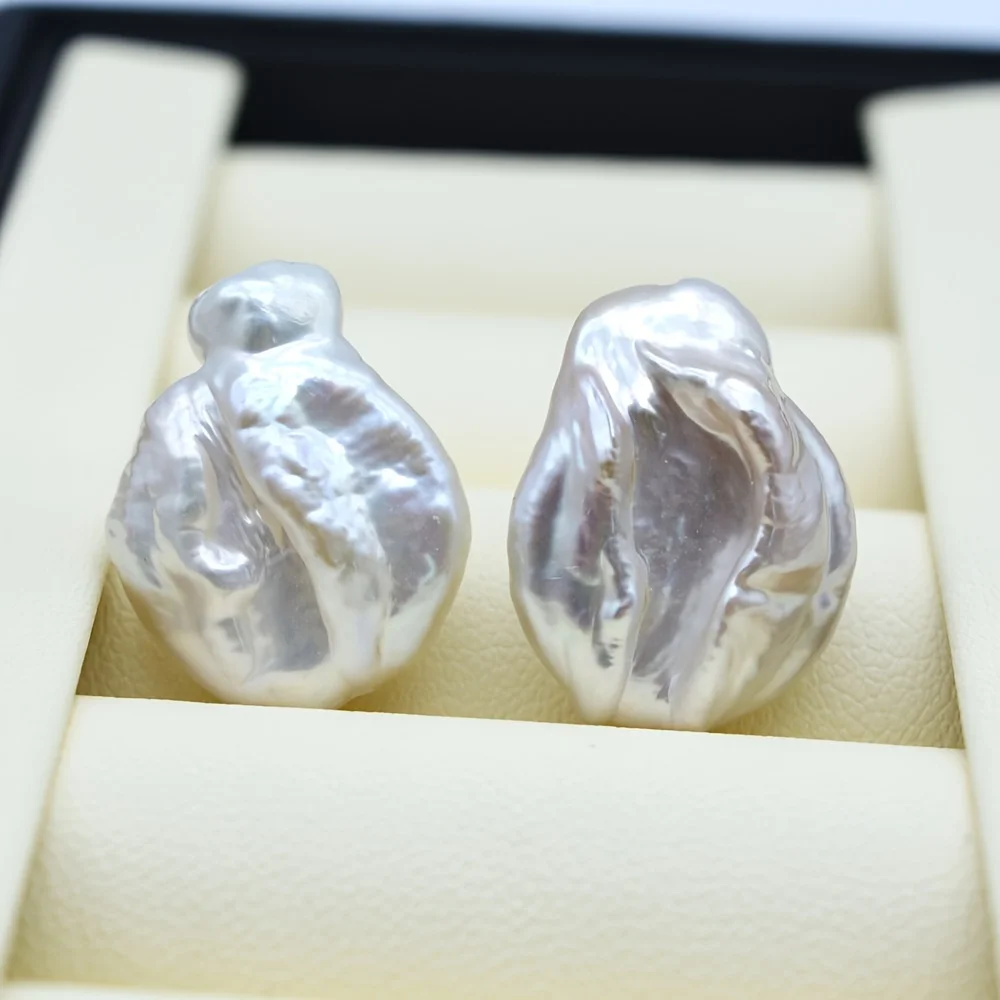 Ladies Pearl Earrings Natural Oversized Pearl Silver Stud Earrings White Baroque Pearl 925 Silver Girl Stud Earrings Free Shippi