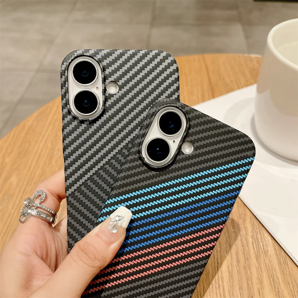 Funda de lujo con patrón de fibra de carbono Kevlar, magnética para Magsafe, para iPhone 11 12 13 14 15 16 17 Pro Max Plus, a prueba de golpes 2