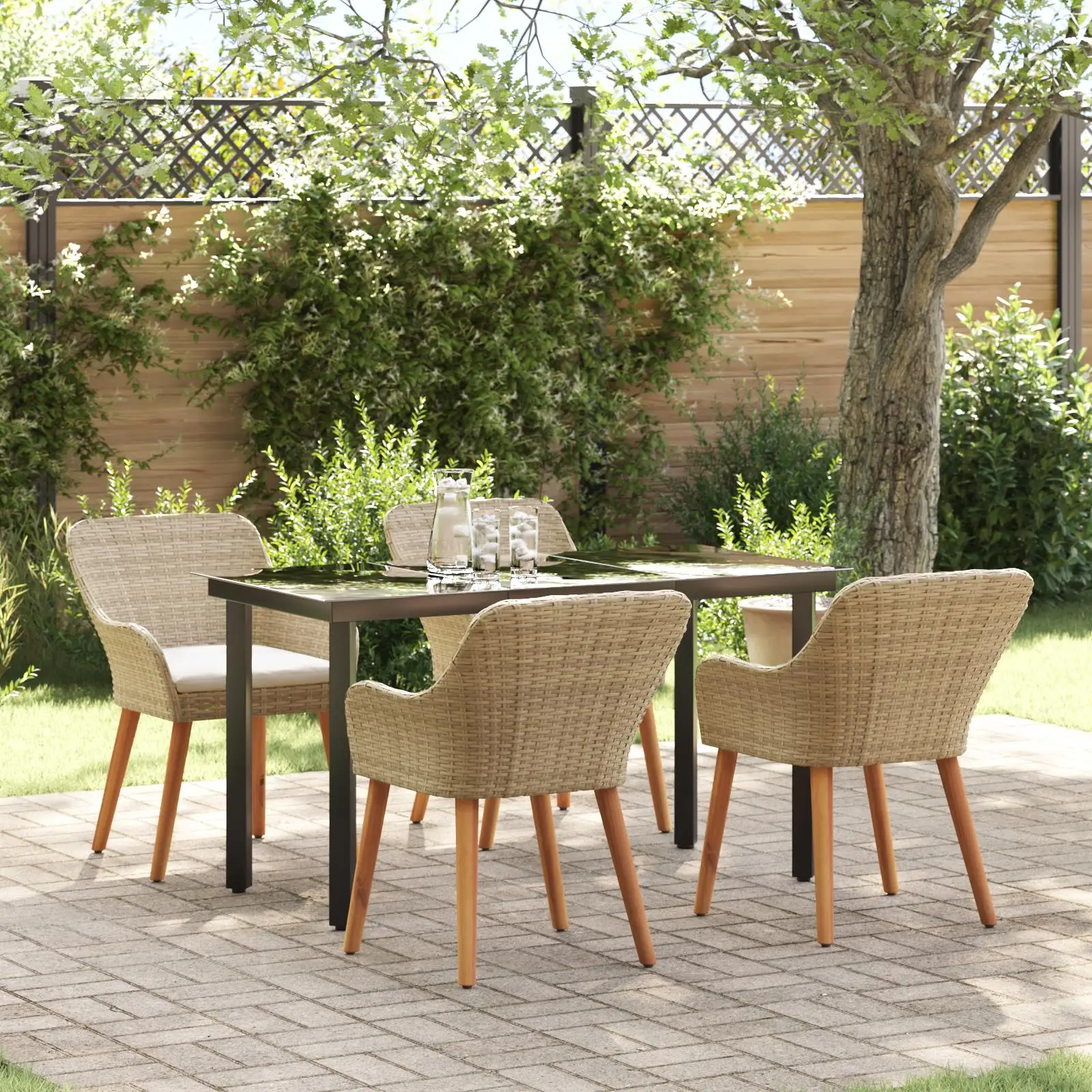 

5 Piece Beige Poly Rattan Outdoor Dining Set Garden Furniture for Patio and Balcony