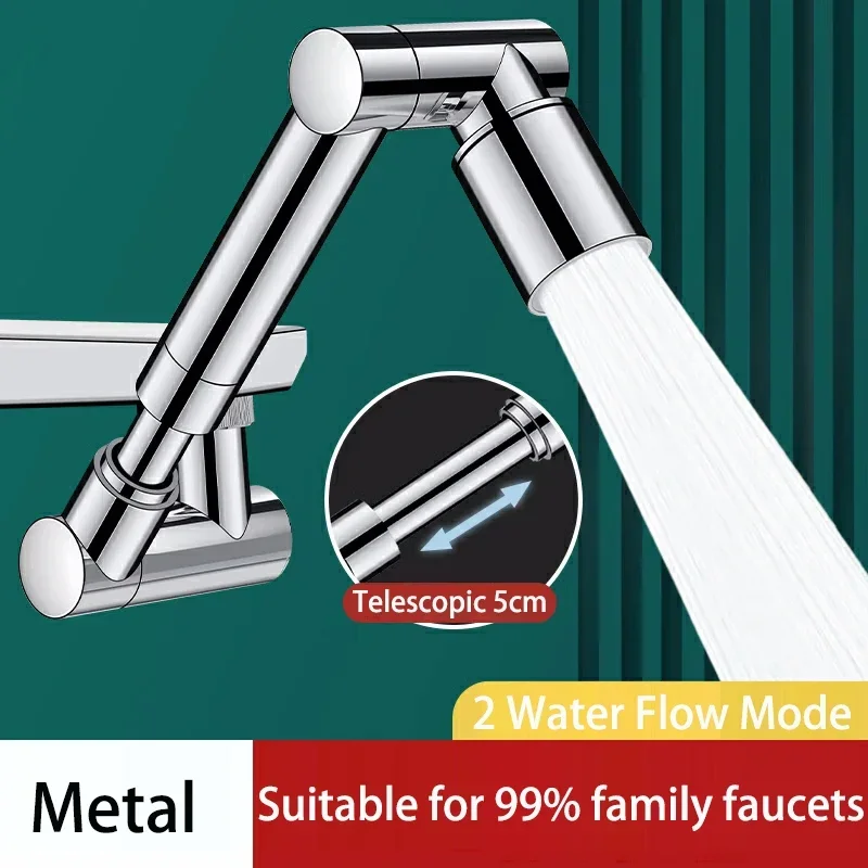 Retractable Universal 1440 °Swivel Robotic Arm Swivel Extension Faucet Aerator Kitchen Sink Faucet Extender 2 Water Flow Mode