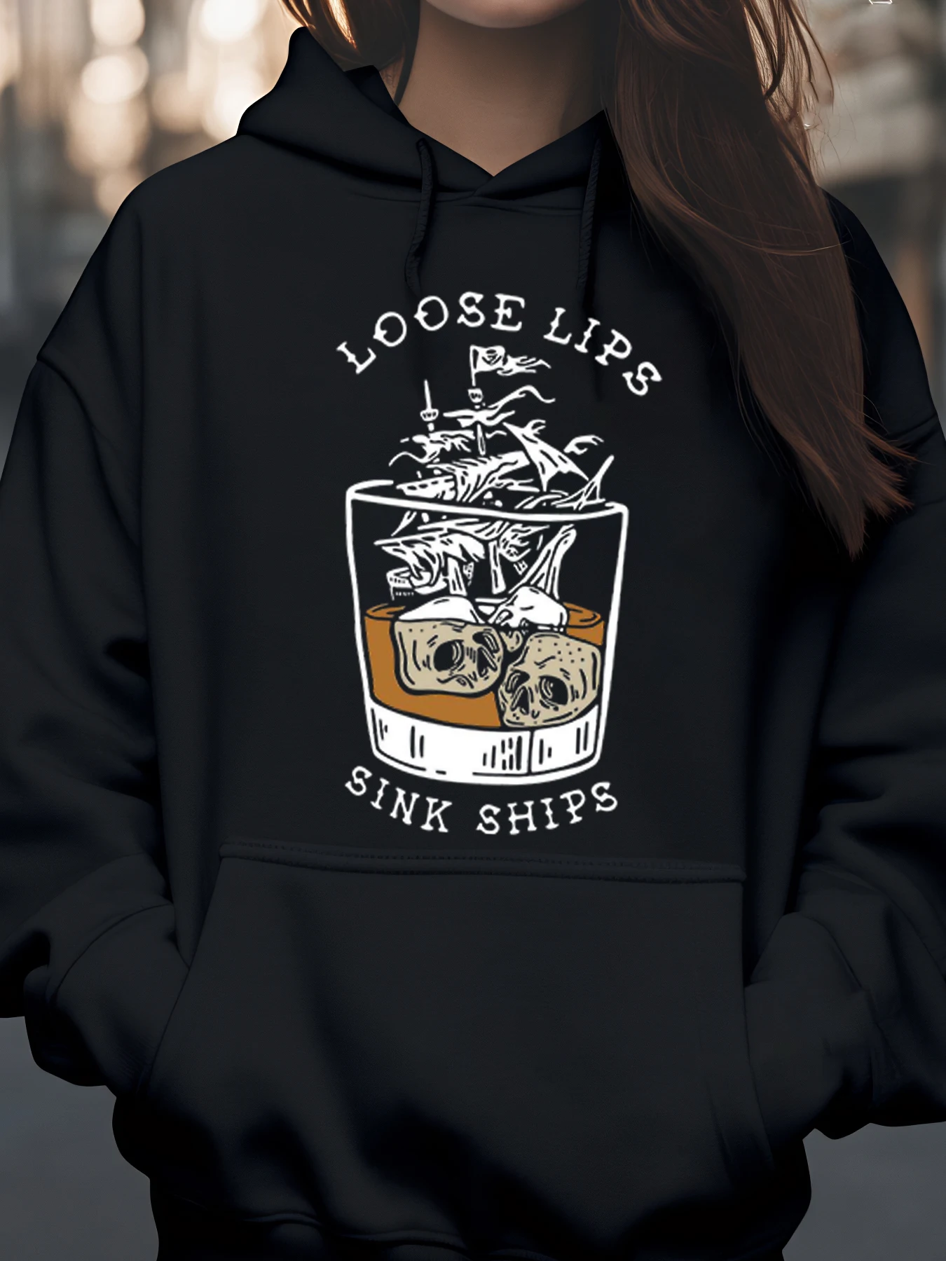 Losse lippen gootsteen schepen piraat cocktail print hoodie Halloween vrijetijdskleding unisex