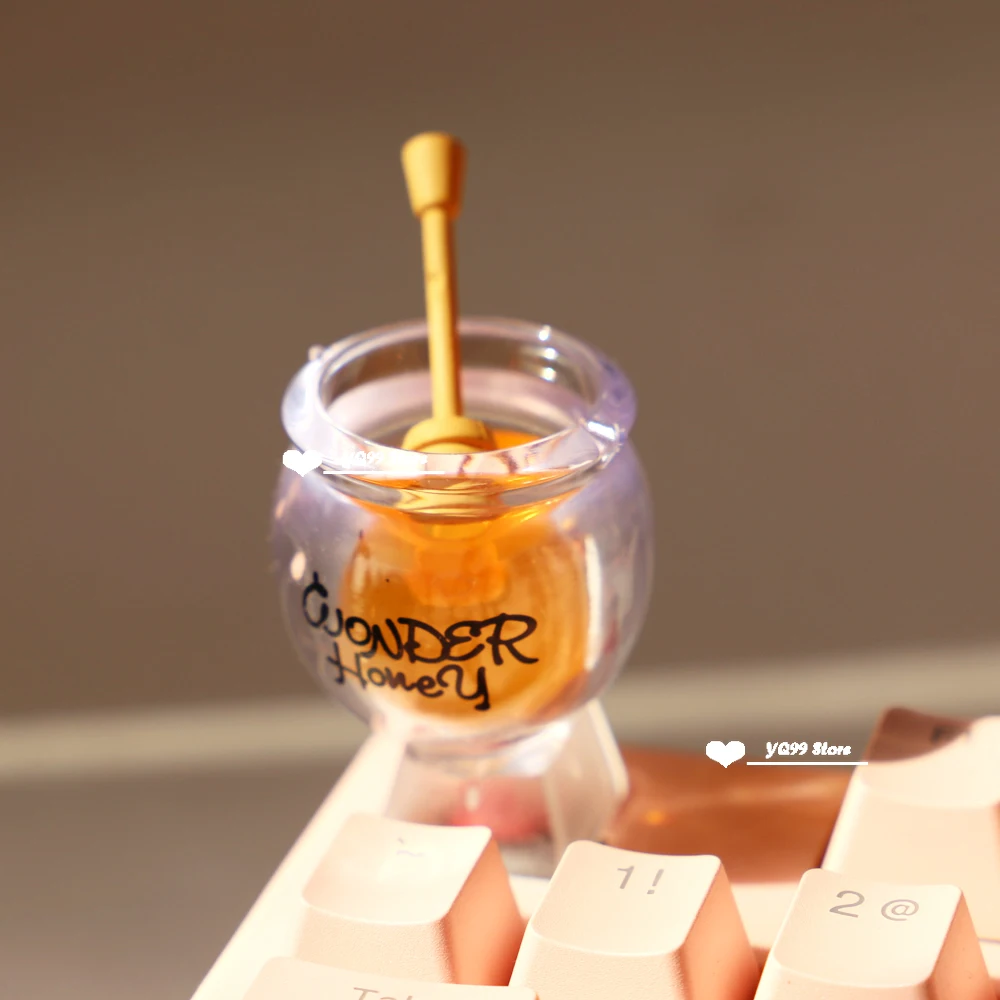 Personalized Design Cute Honey Pot Keycap Mechanical Keyboard Transparent Three-dimensional Kawaii Keycaps Girl Cute R4 Keycap