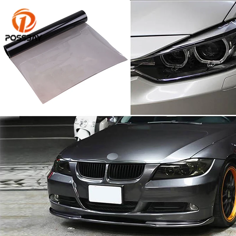 POSSBAY Car Fog Light Rear Lamp Film 30 x 120cm Yellow/Deep Black/Light Black Car Tint Headlight Taillight Fog Light PVC Film