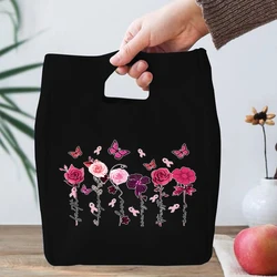 Butterfly Flower Pattern Designs Portable Lunch Bag Women Boho Flower Insulated Canvas Lunch Bag Students Lunch Picnic Food Bags