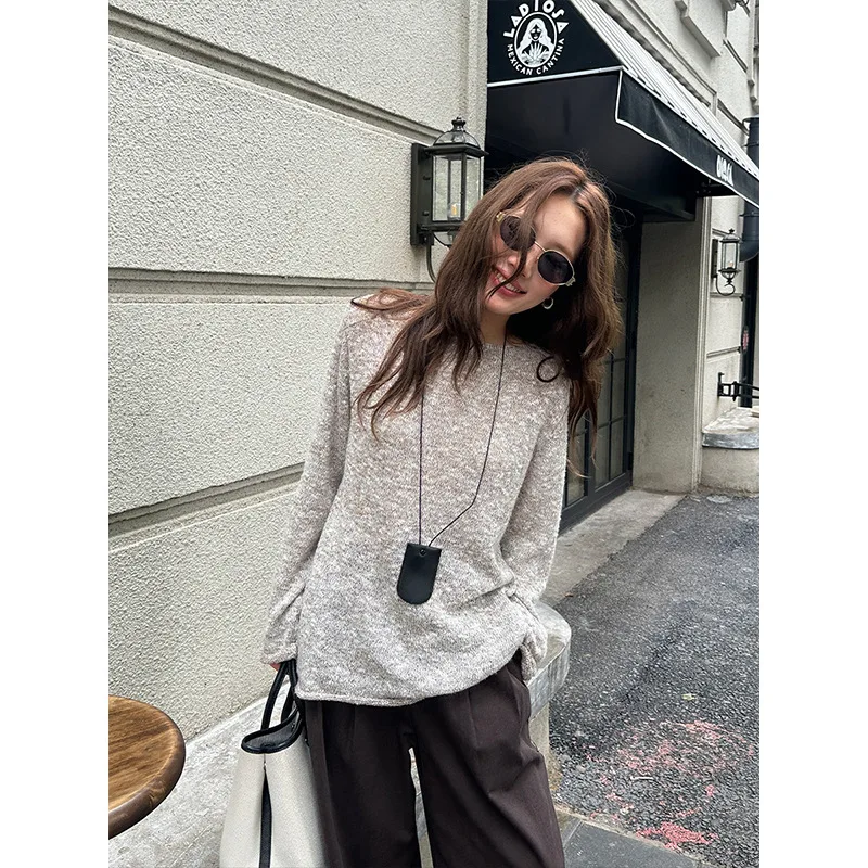 

Texture Loose Knitted Sweater Simple Long-sleeved Top 2025 Europe and America