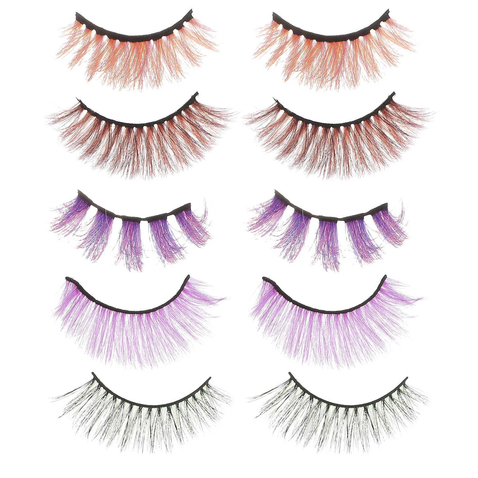 5Pairs Colored Fake Lashes 3D Makeup Natural Eyelashes Party Eyelashes Eye Catcher Stage Performance Halloween
