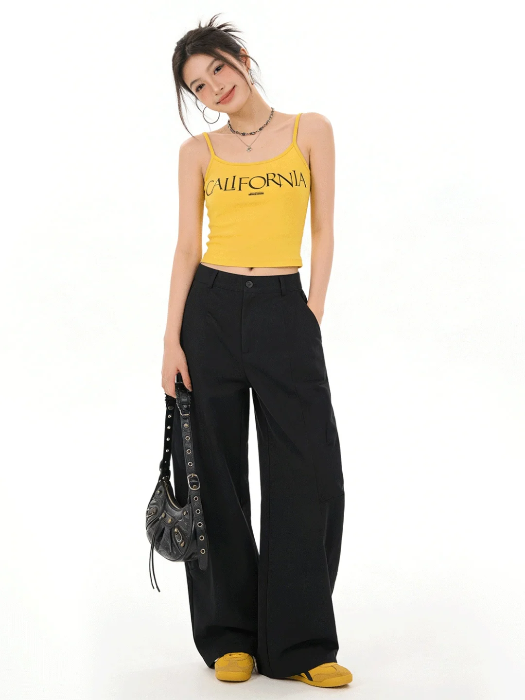 

Korean Sle High Waist Casual Pure Color Elastic Wide Leg Jeans Spring New Loose Slimming Soft Denim Versatile Women's Jeans