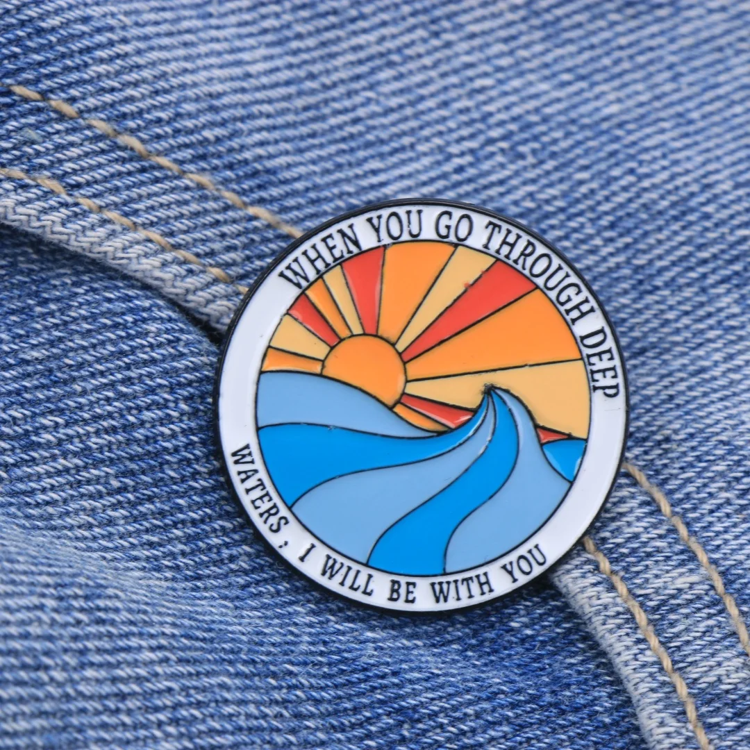 Inspirational Ocean Sunrise Enamel Lapel Pin Faith Quote Metal Badge Backpack Clothes Decor Brooch Encouragement Spiritual Gift