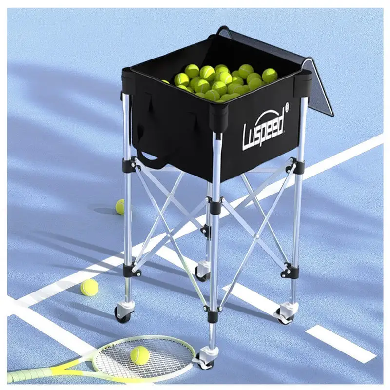 Durable Portable Lightweight Stainless Steel Foldable Tennis Ball Pickleball Hopper Basket Cart 200+ Balls Capacity 50kg