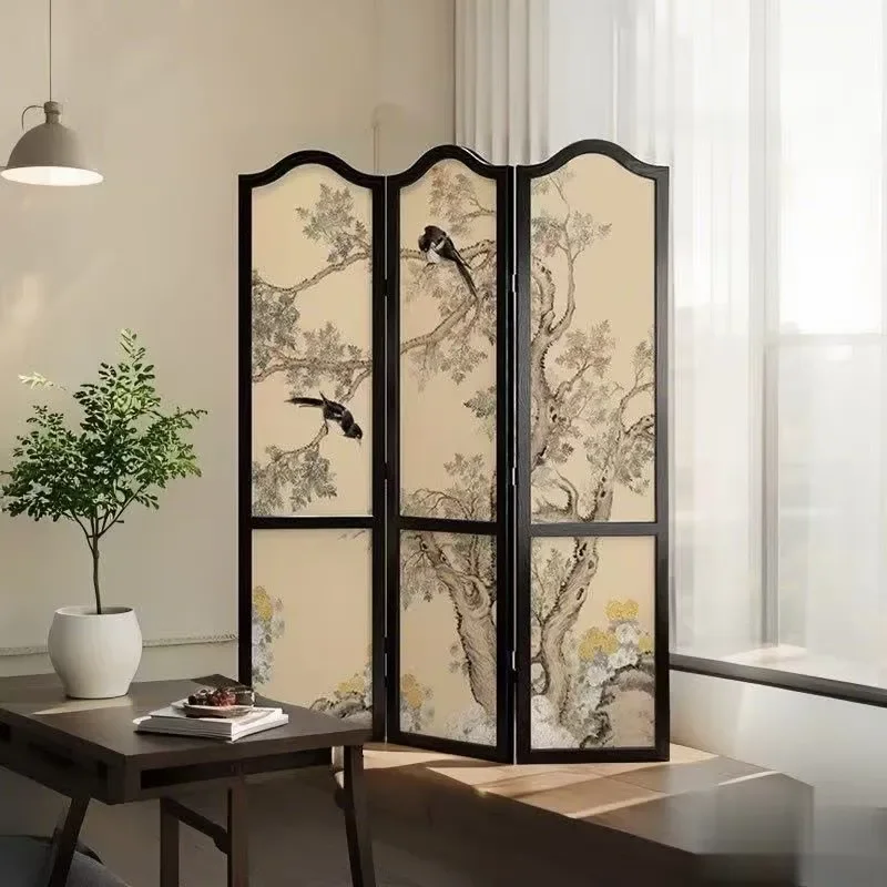 for Mobile Folding Screen Partition Living Room Solid Wood Bedroom Divider Light Luxury French Antique Style Sofa Background