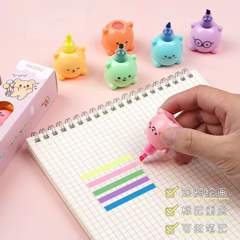 6 قطعة/المجموعة Kawaii السمين الدب علامات الفن علامات بطانة مجلة Diy بها بنفسك الفن لوازم الرسم الطلاء ماركر لطيف القرطاسية هدية