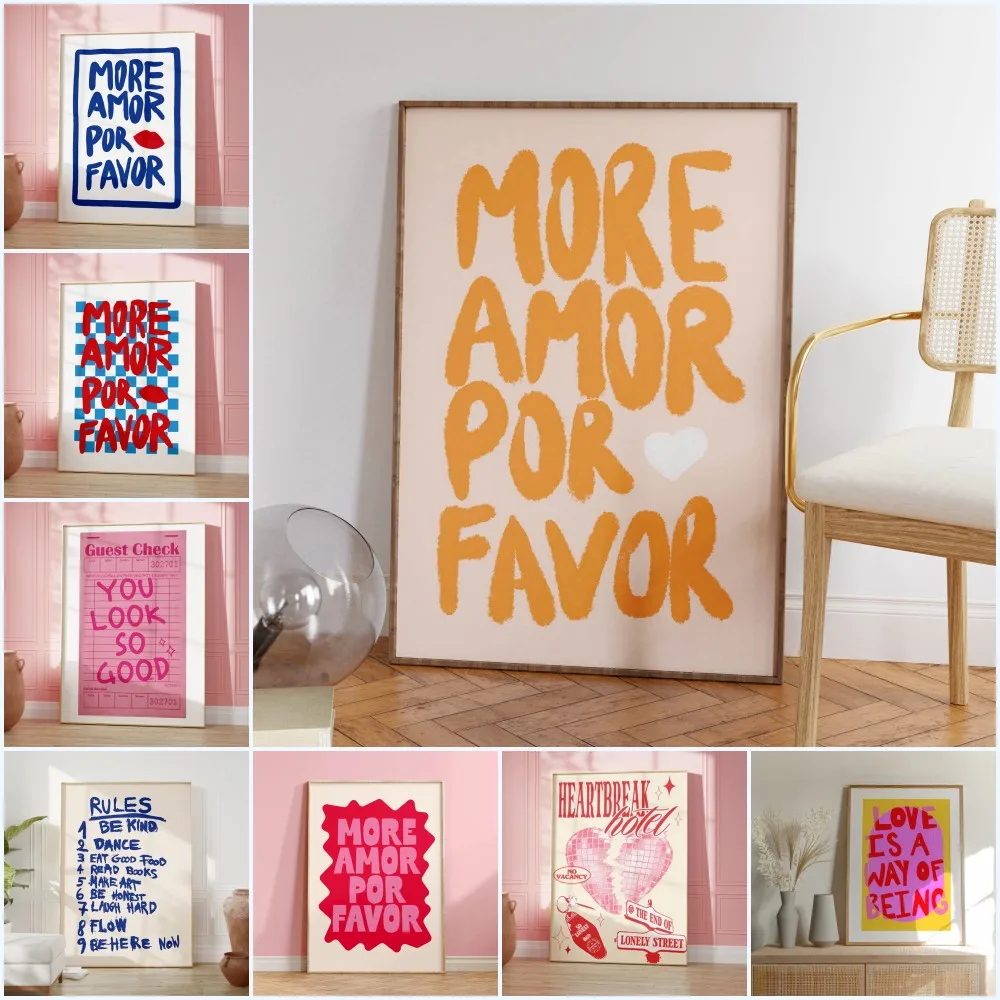 1 pièce, affiche murale sur toile sans cadre, style maximaliste, avec citation d'amour et de bonté, « More Amor Por Be Kind Rulers Love Quote You Looks So Good », pour salon