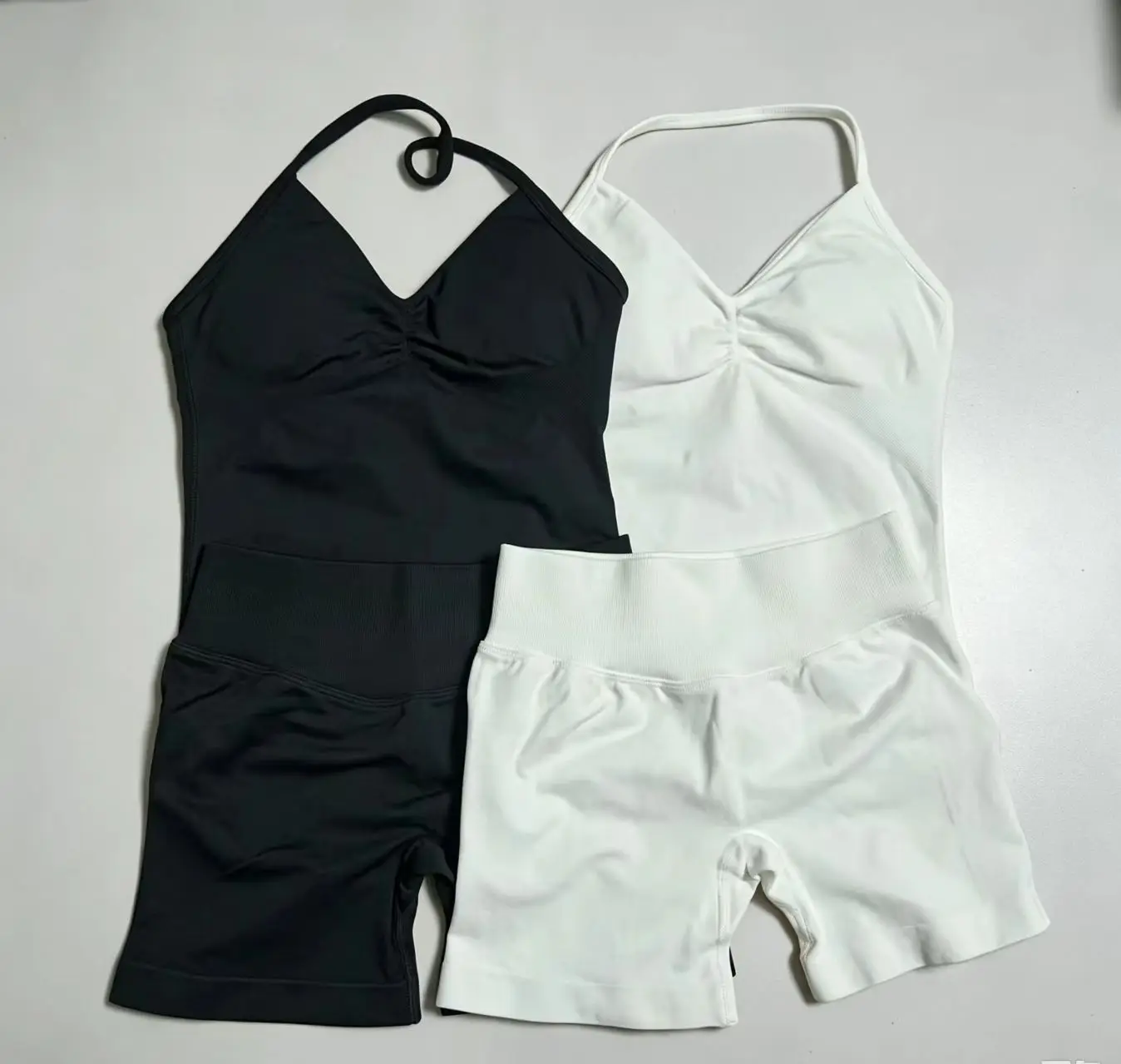 DFHE 2 Piece Sets Shorts Top Womens Outfits Yoga Sets Gym Sets High Quality Seamless Lace-Up Bra Scratch Sports Sets