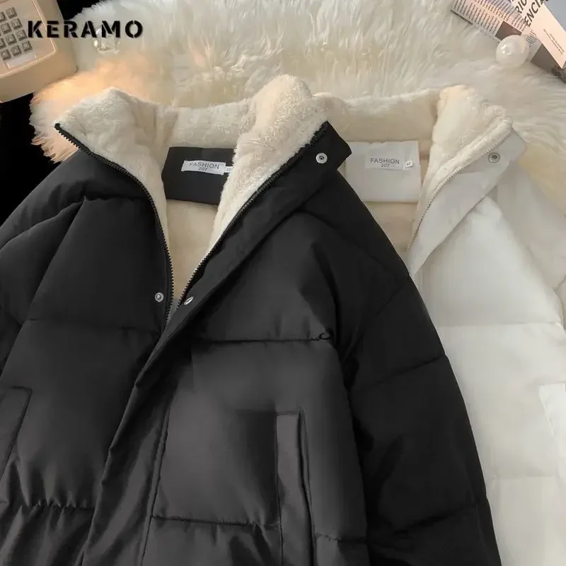 2024 Winter American Retro Single Breasted Parkas Warm Thick Jacket For Women Casual Style Outerwear Vintage Fashion Solid Coat