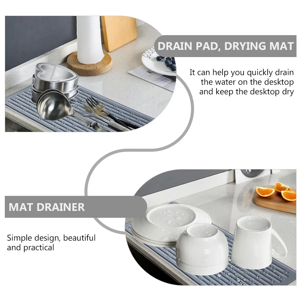 

1Pcs Silicone Dining Mat Kitchen Drain Pad Sink Draining Mat Heat Insulation Drying Holder Grey Drain Pad Kitchen Supply