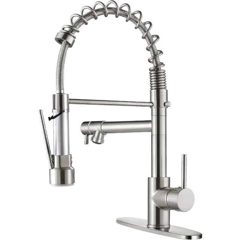 

Qomolangma Contemporary Kitchen Faucet w/ Pull Down Sprayer,Stainless Steel Single Handle Spring Kitchen Sink Faucets w/ Sprayer