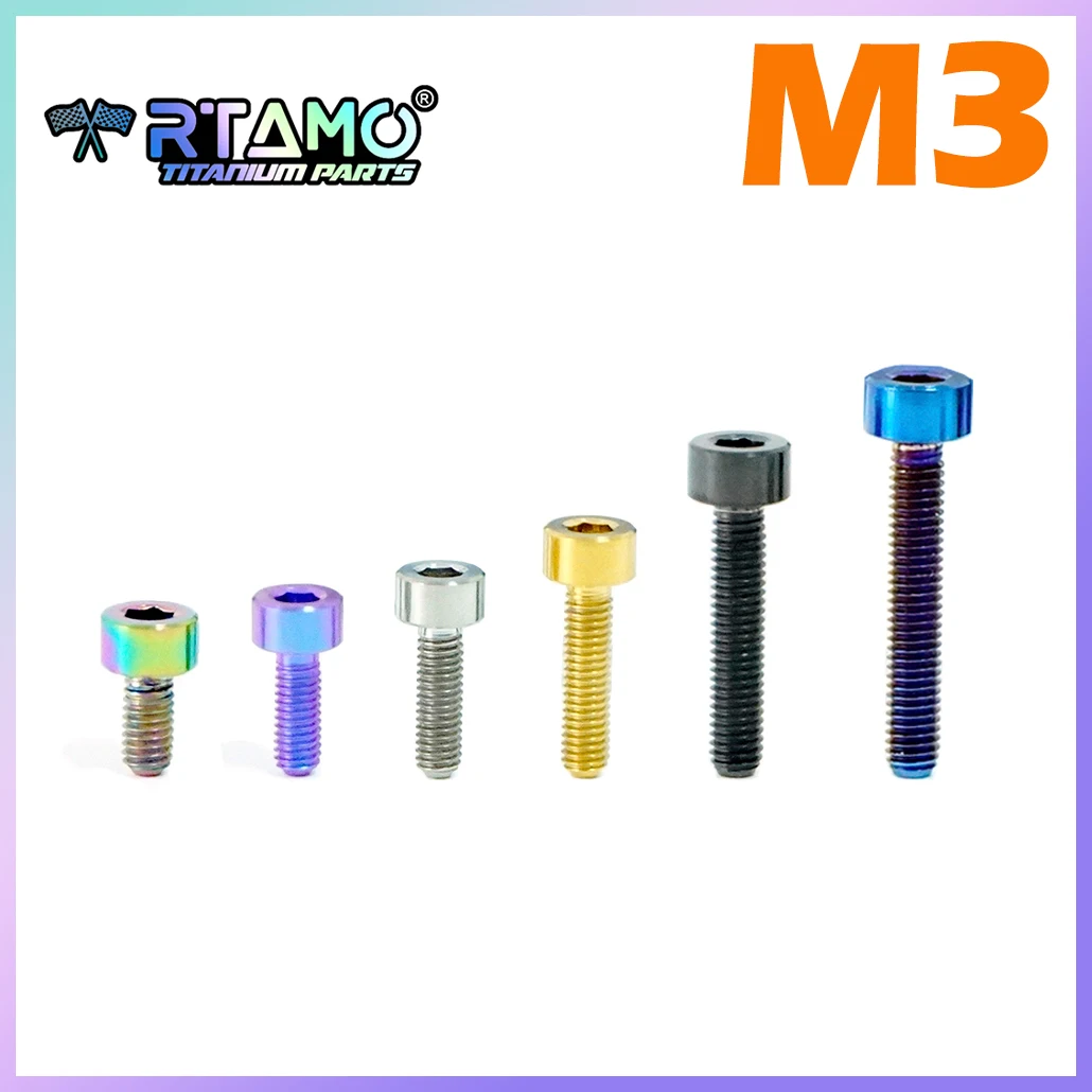 RTAMO Gr5 Titanium Bolt M3X6/8/10/12/15/18/20mm Screw Ti Fastener for Motorcycle Conversion
