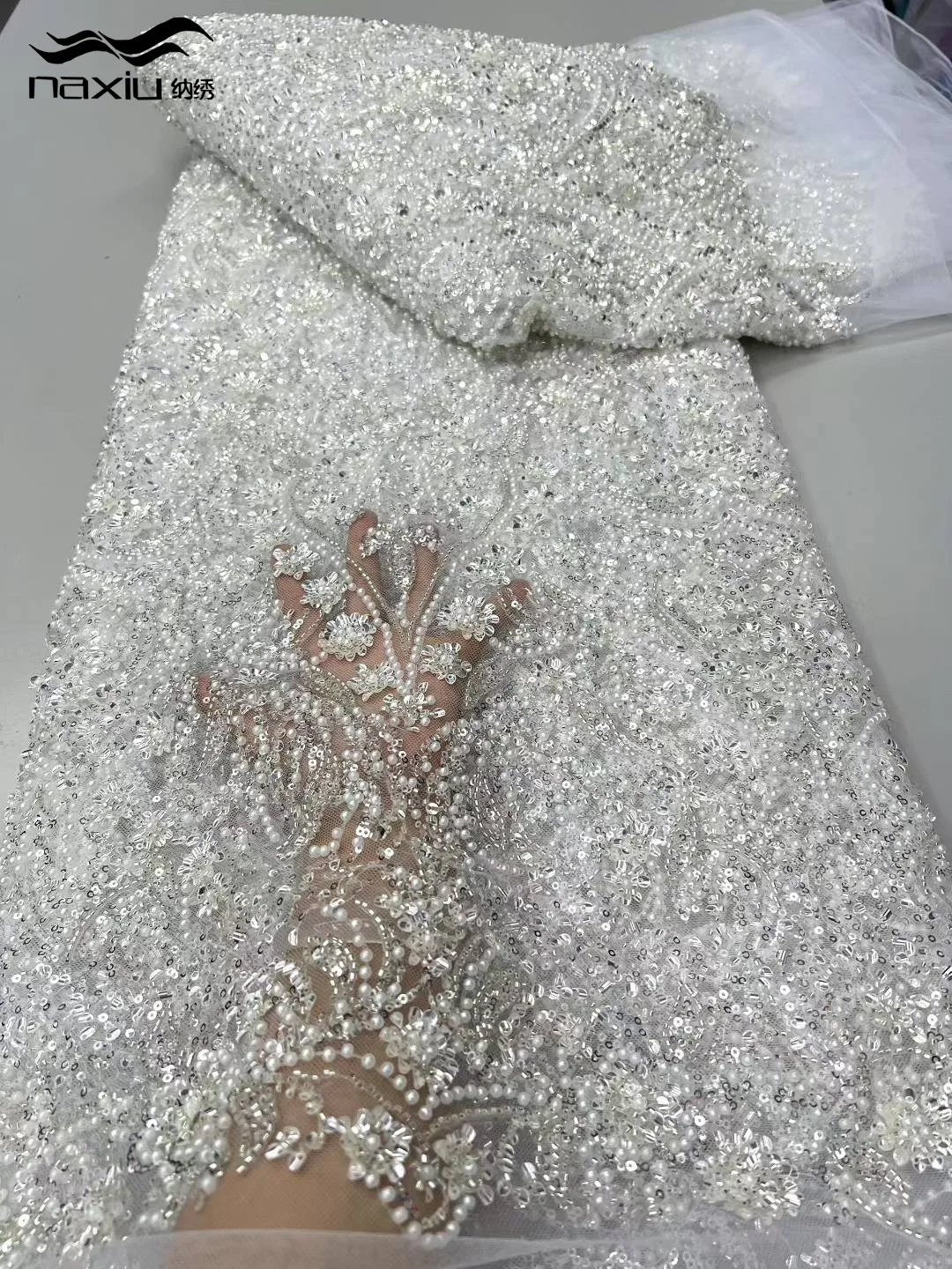 

Madison Gold 2025 High Quality French Nigeria Lace African Mesh Lace Fabric Nigerian Beads Lace Fabric For Women Party Dress