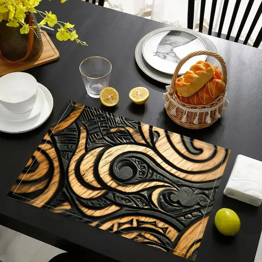Wood Grain Rustic Carved Placemats 4pcs, Washable, Versatile for Kitchen, Dining & Indoor Parties Placemats