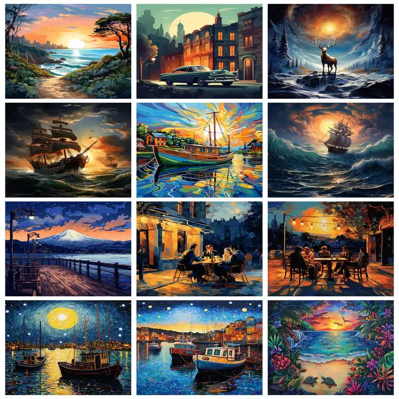

RUOPOTY Picture With Numbers Beach Turtles Handmade Gift Oil Pain DIY Crafts HandPainted On Canvas By Numbers Acrylic Kits